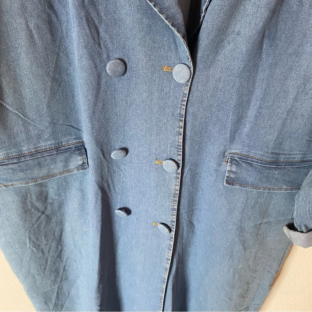 AA Highlight Blue Denim Maxi Trench Coat Jean Dress Jacket Womens 3X waist tie - Picture 5 of 13